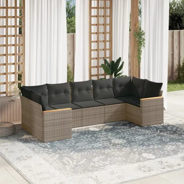 Gossi set canapele de gradina, 7 piese, cu perne, gri, poliratan