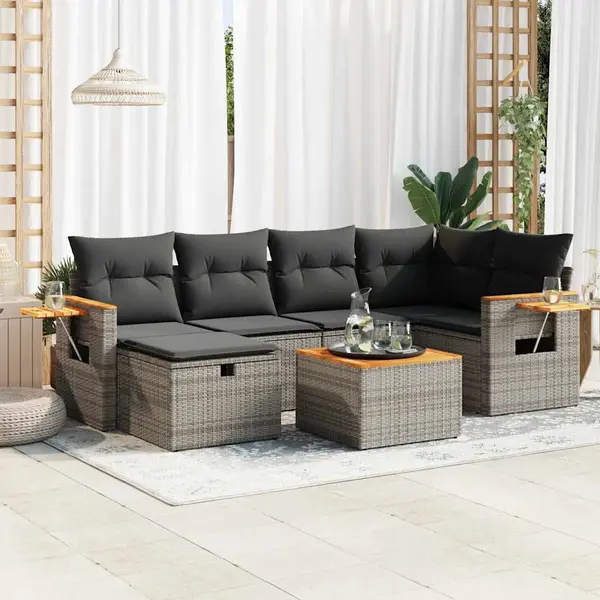 Gossi set canapele de gradina, 7 piese, cu perne, gri, poliratan