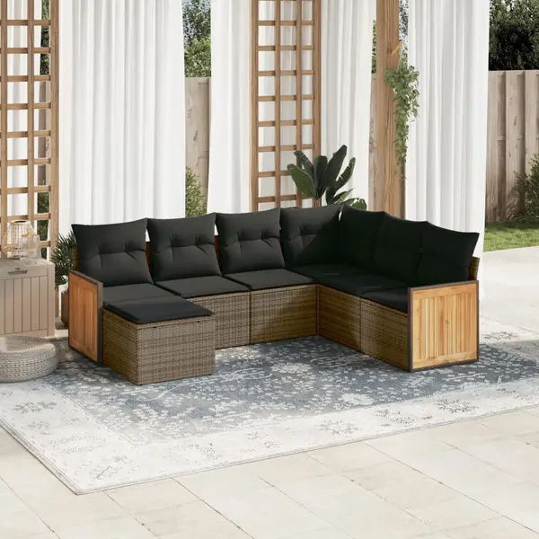 Gossi set canapele de gradina, 7 piese, cu perne, gri, poliratan