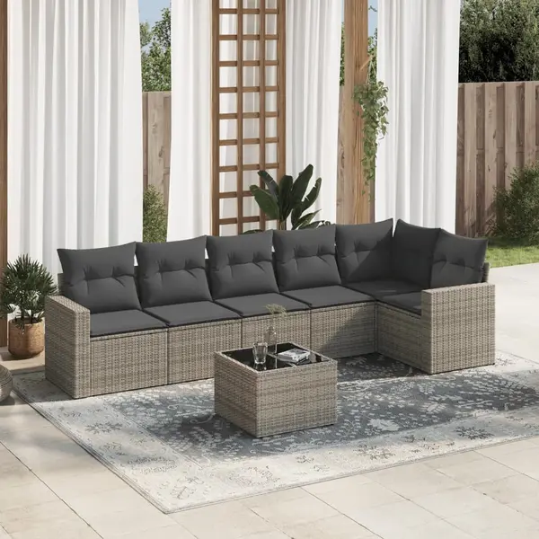 Gossi set canapele de gradina, 7 piese, cu perne, gri, poliratan