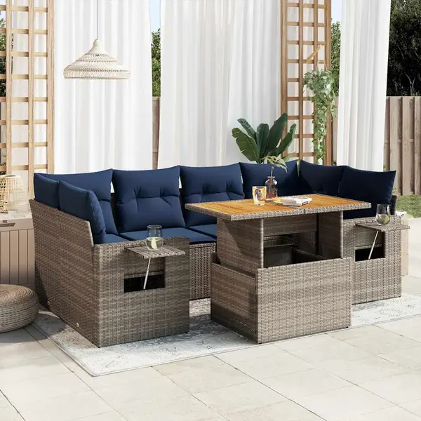 Gossi set canapele de gradina, 7 piese, cu perne, gri, poliratan