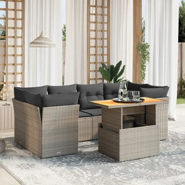 Gossi set canapele de gradina, 7 piese, cu perne, gri, poliratan