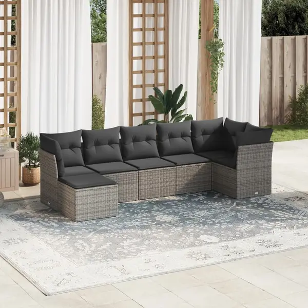Gossi set canapele de gradina, 7 piese, cu perne, gri, poliratan