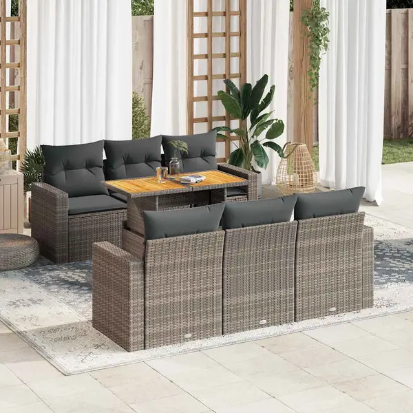 Gossi set canapele de gradina, 7 piese, cu perne, gri, poliratan