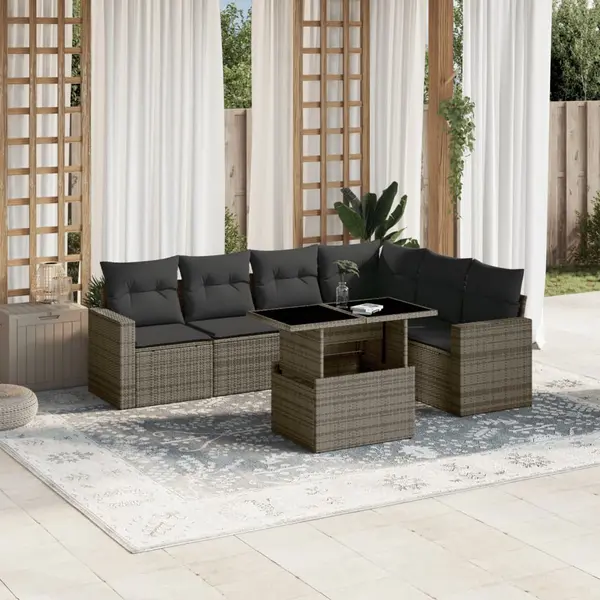 Gossi set canapele de gradina, 7 piese, cu perne, gri, poliratan