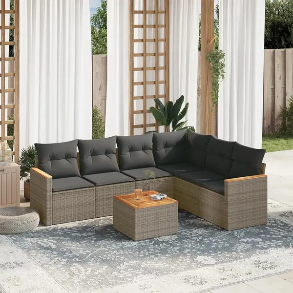 Gossi set canapele de gradina, 7 piese, cu perne, gri, poliratan
