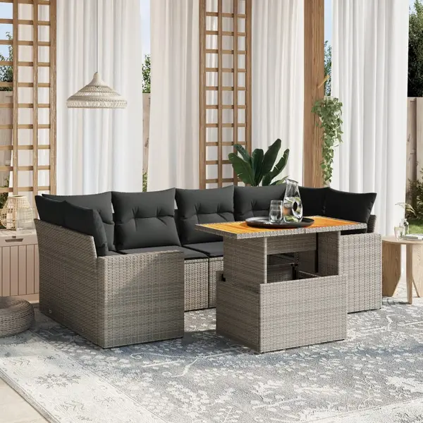 Gossi set canapele de gradina, 7 piese, cu perne, gri, poliratan