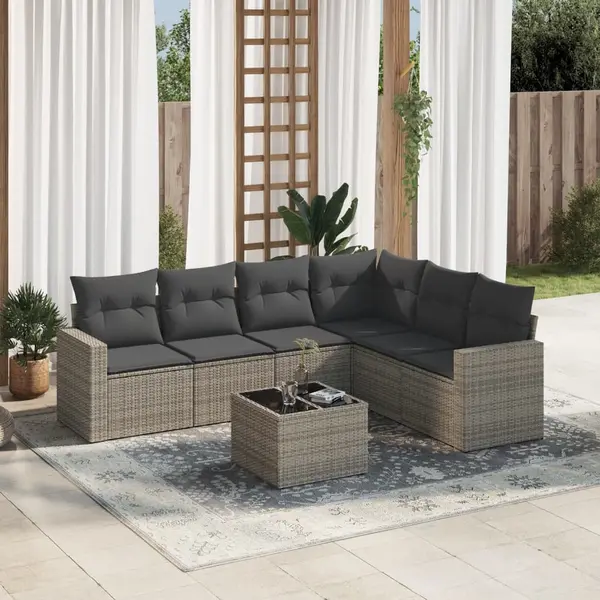 Gossi set canapele de gradina, 7 piese, cu perne, gri, poliratan