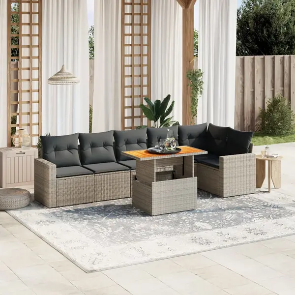 Gossi set canapele de gradina, 7 piese, cu perne, gri, poliratan