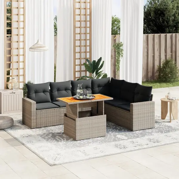 Gossi set canapele de gradina, 7 piese, cu perne, gri, poliratan
