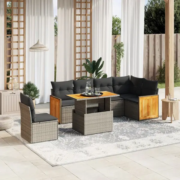 Gossi set canapele de gradina, 7 piese, cu perne, gri, poliratan
