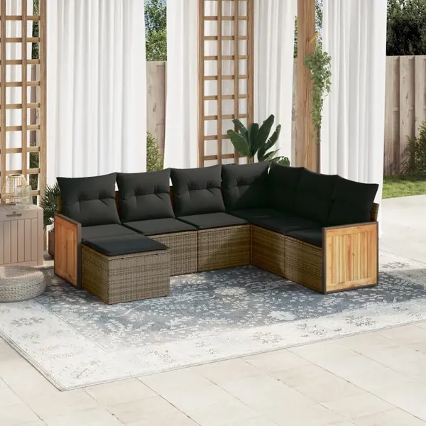 Gossi set canapele de gradina, 7 piese, cu perne, gri, poliratan