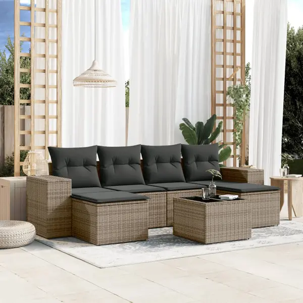Gossi set canapele de gradina, 7 piese, cu perne, gri, poliratan