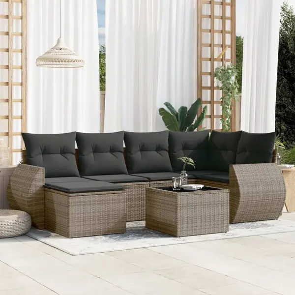 Gossi set canapele de gradina, 7 piese, cu perne, gri, poliratan