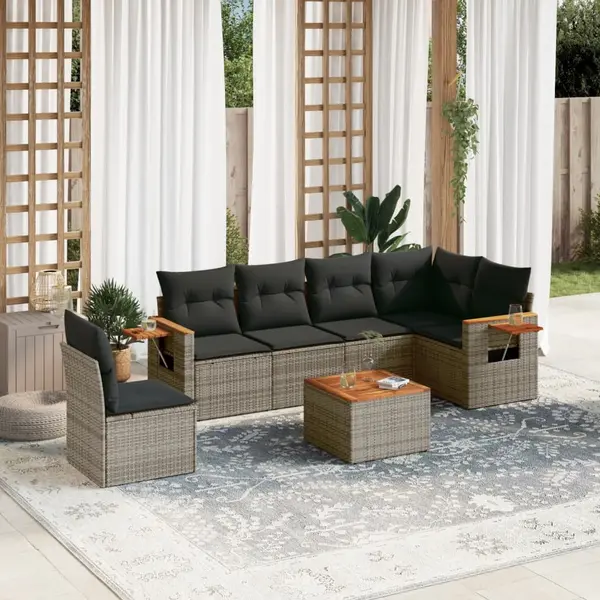 Gossi set canapele de gradina, 7 piese, cu perne, gri, poliratan