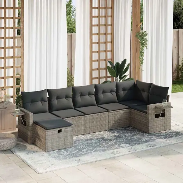 Gossi set canapele de gradina, 7 piese, cu perne, gri, poliratan