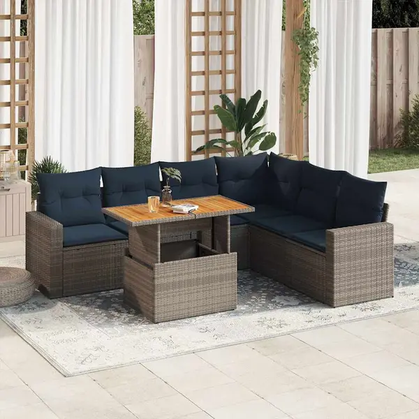 Gossi set canapele de gradina, 7 piese, cu perne, gri, poliratan