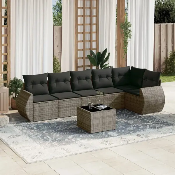 Gossi set canapele de gradina, 7 piese, cu perne, gri, poliratan