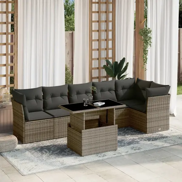 Gossi set canapele de gradina, 7 piese, cu perne, gri, poliratan
