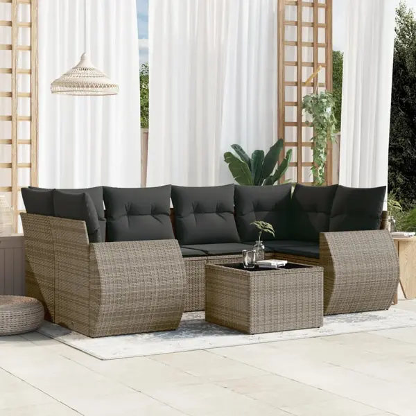 Gossi set canapele de gradina, 7 piese, cu perne, gri, poliratan