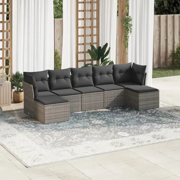 Gossi set canapele de gradina, 7 piese, cu perne, gri, poliratan
