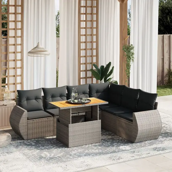 Gossi set canapele de gradina, 7 piese, cu perne, gri, poliratan