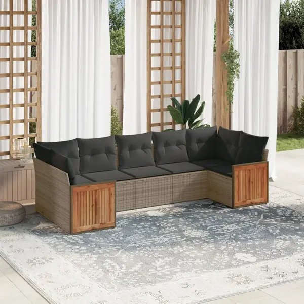 Gossi set canapele de gradina, 7 piese, cu perne, gri, poliratan