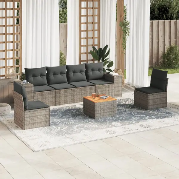 Gossi set canapele de gradina, 7 piese, cu perne, gri, poliratan
