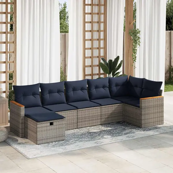 Gossi set canapele de gradina, 7 piese, cu perne, gri, poliratan