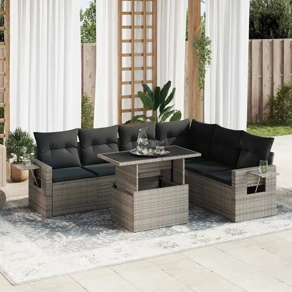 Gossi set canapele de gradina, 7 piese, cu perne, gri, poliratan