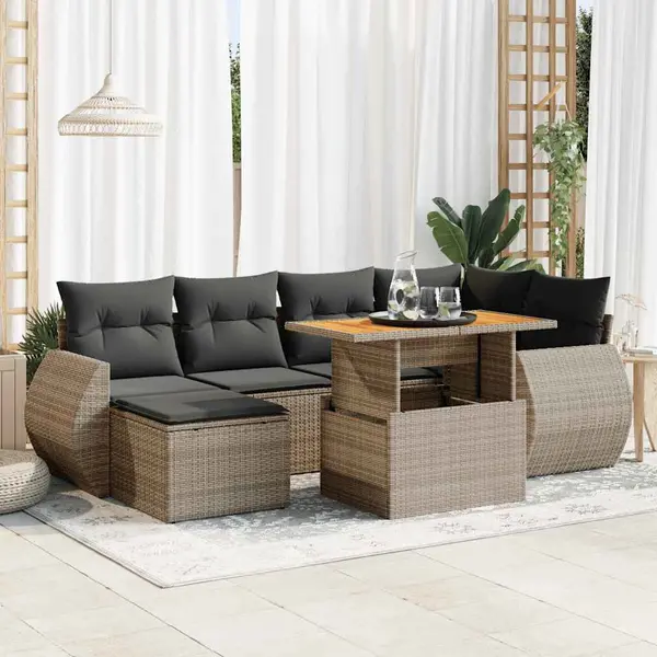Gossi set canapele de gradina, 7 piese, cu perne, gri, poliratan