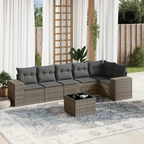 Gossi set canapele de gradina, 7 piese, cu perne, gri, poliratan