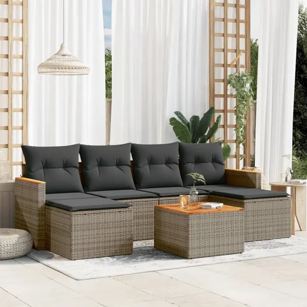 Gossi set canapele de gradina, 7 piese, cu perne, gri, poliratan