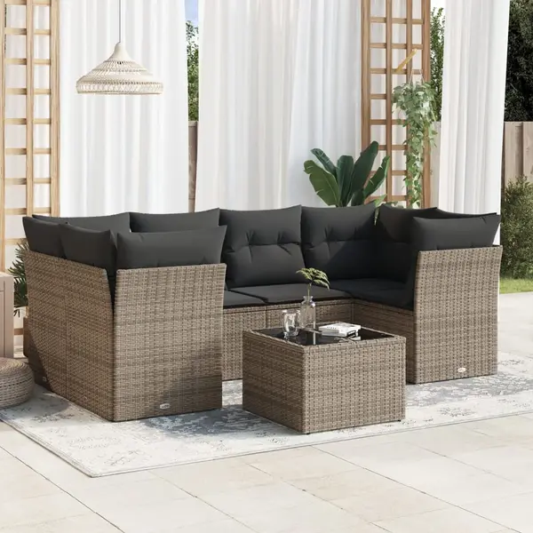 Gossi set canapele de gradina, 7 piese, cu perne, gri, poliratan