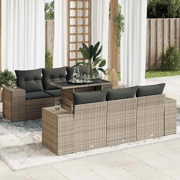 Gossi set canapele de gradina, 7 piese, cu perne, gri, poliratan