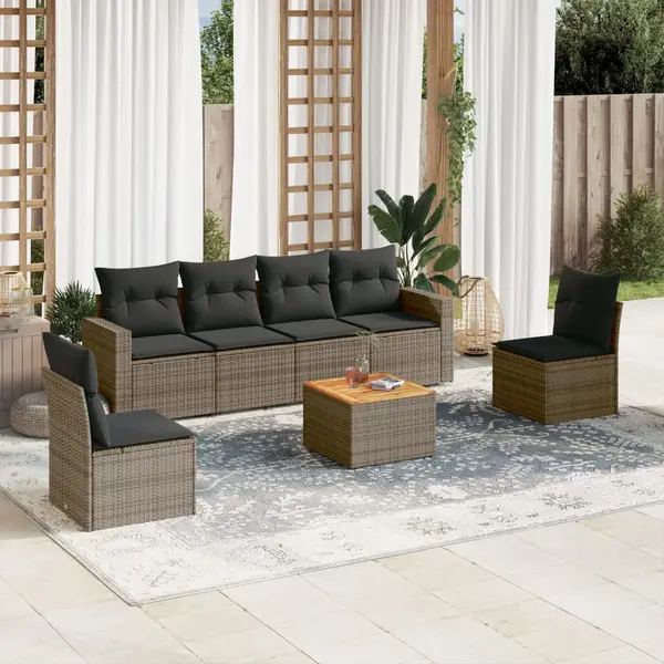 Gossi set canapele de gradina, 7 piese, cu perne, gri, poliratan