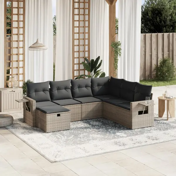 Gossi set canapele de gradina, 7 piese, cu perne, gri, poliratan