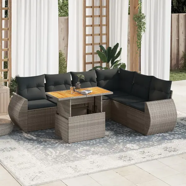 Gossi set canapele de gradina, 7 piese, cu perne, gri, poliratan