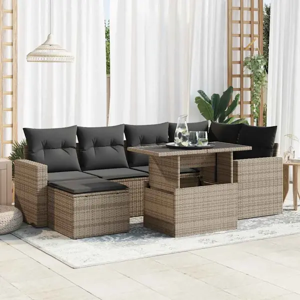 Gossi set canapele de gradina, 7 piese, cu perne, gri, poliratan