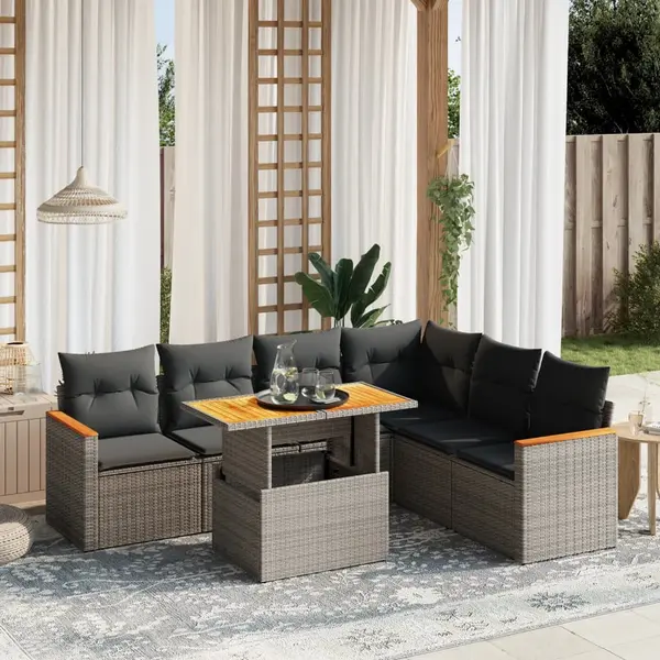Gossi set canapele de gradina, 7 piese, cu perne, gri, poliratan