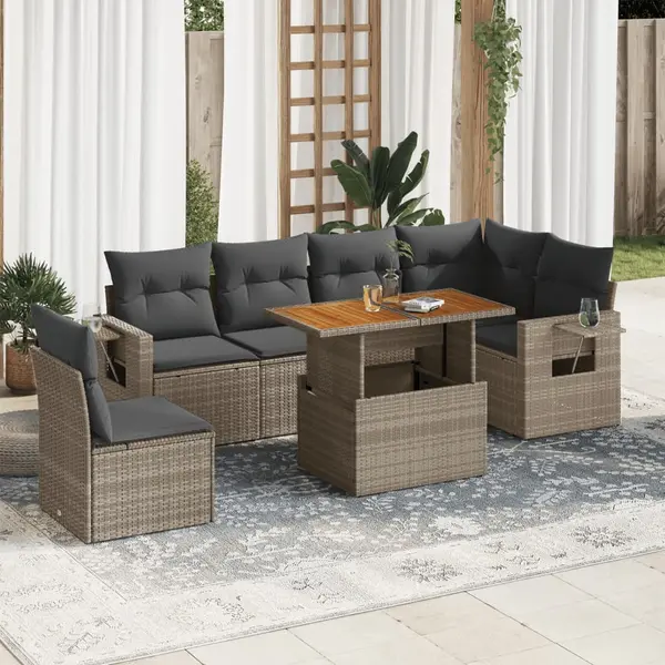Gossi set canapele de gradina, 7 piese, cu perne, gri, poliratan