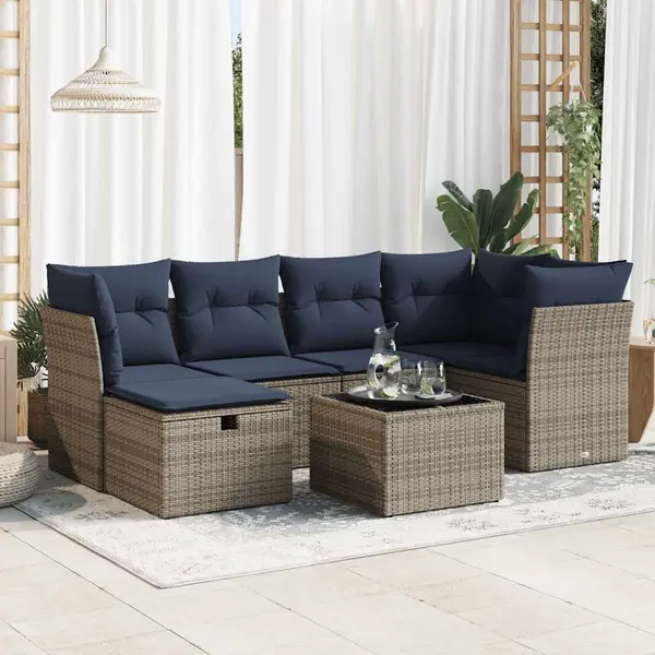 Gossi set canapele de gradina, 7 piese, cu perne, gri, poliratan