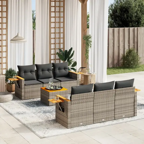 Gossi set canapele de gradina, 7 piese, cu perne, gri, poliratan