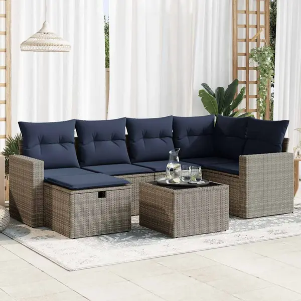 Gossi set canapele de gradina, 7 piese, cu perne, gri, poliratan