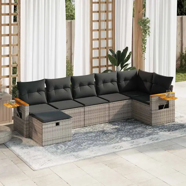 Gossi set canapele de gradina, 7 piese, cu perne, gri, poliratan