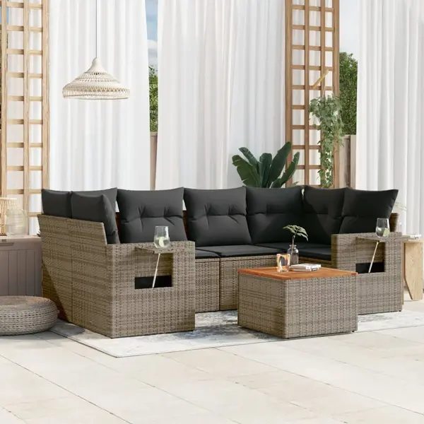 Gossi set canapele de gradina, 7 piese, cu perne, gri, poliratan