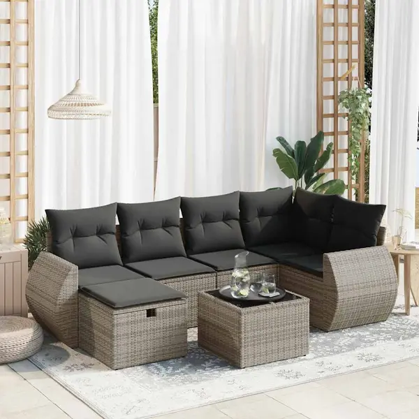Gossi set canapele de gradina, 7 piese, cu perne, gri, poliratan