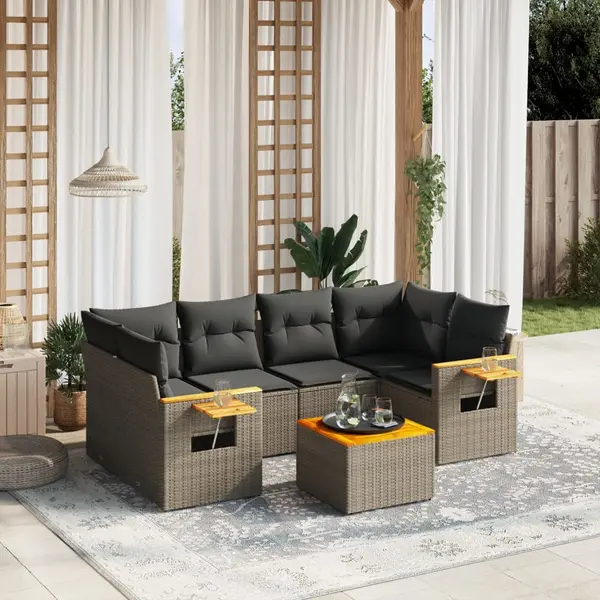 Gossi set canapele de gradina, 7 piese, cu perne, gri, poliratan