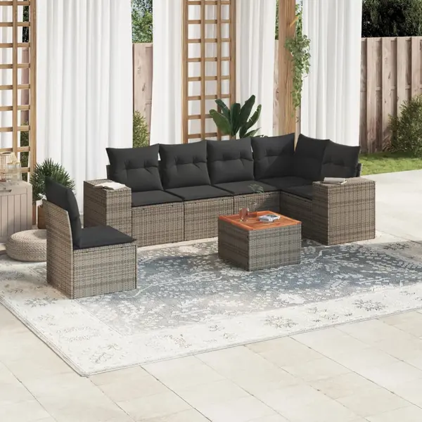 Gossi set canapele de gradina, 7 piese, cu perne, gri, poliratan