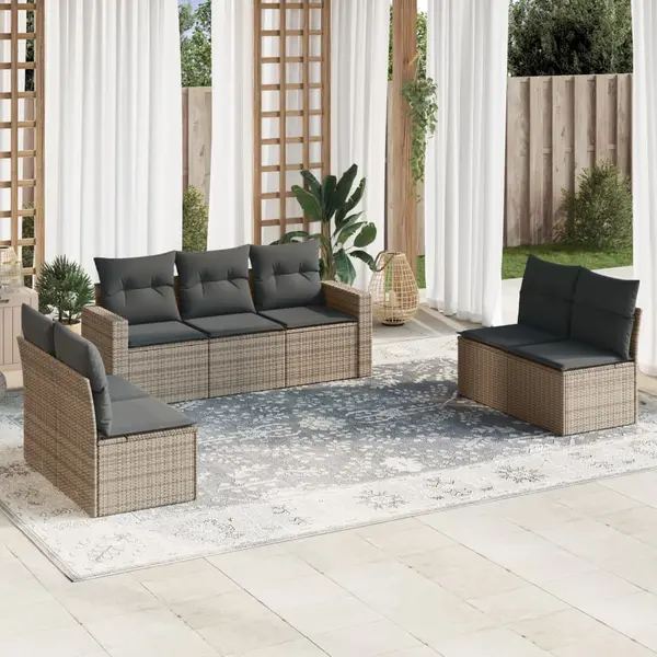 Gossi set canapele de gradina, 7 piese, cu perne, gri, poliratan